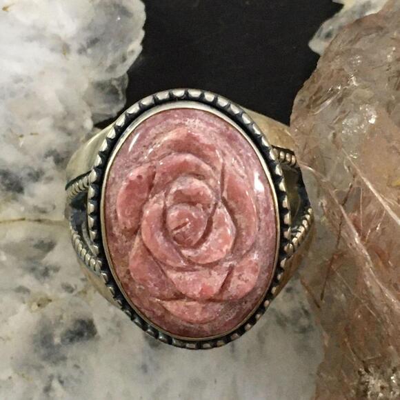 Carolyn Pollack Southwestern Style Sterling Rhodonite Carved Rose Ring For Women - Picture 4 of 10